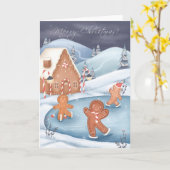 クリスマスフェスティバルジンジャーブレッドマンスケートで滑るカード カード (黄色い花)