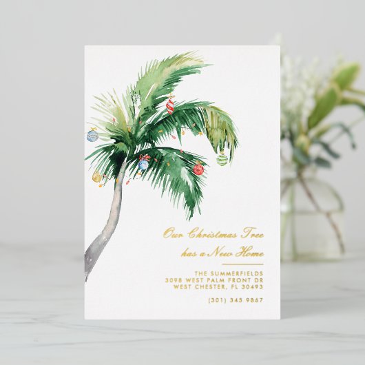 クリスマスフェスティバルパームツリームービング金ゴールド 箔シーズンカード (立ち正面)