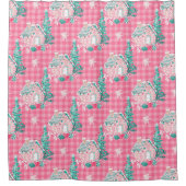 クリスマスフェスティバルピンクジンジャーブレッドハウス シャワーカーテン (正面)