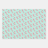 クリスマスフェスティバルフラミンゴの模様（緑） ラッピングペーパーシート (正面3)