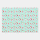 クリスマスフェスティバルフラミンゴの模様（緑） ラッピングペーパーシート (正面2)