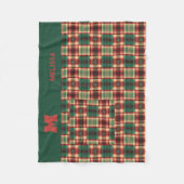 クリスマスフェスティバルプレイドカスタムモノグラム フリースブランケット (正面)