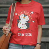 クリスマスフェスティバルペンギン赤カスタムい女の子の名前 Tシャツ