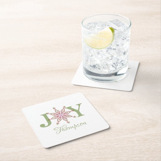 クリスマスフェスティバルホリデースノーフレークジョイタイポグラフィ スクエアペーパーコースター (インサイチュ)