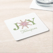 クリスマスフェスティバルホリデースノーフレークジョイタイポグラフィ スクエアペーパーコースター (アングル)