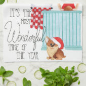 クリスマスフェスティバルホリデーベーキングウォーターカラー キッチンタオル (折り畳み)