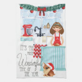 クリスマスフェスティバルホリデーベーキングウォーターカラー キッチンタオル (縦)