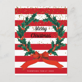クリスマスフェスティバルホリーベリーリースストライプズ シーズンポストカード