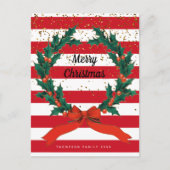 クリスマスフェスティバルホリーベリーリースストライプズ シーズンポストカード (正面)