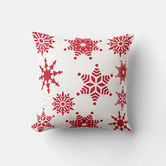 クリスマスフェスティバルホワイトレッドスノーフレークススターズ クッション (正面)