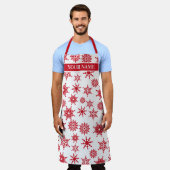 クリスマスフェスティバルホワイト&レッドスノーフレークススターズ エプロン (着用した状態)