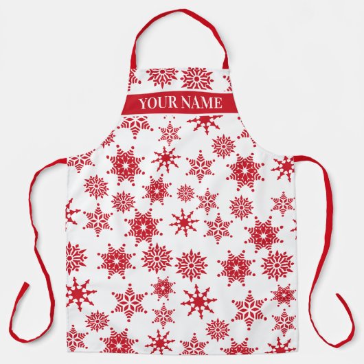 クリスマスフェスティバルホワイト&レッドスノーフレークススターズ エプロン (正面)