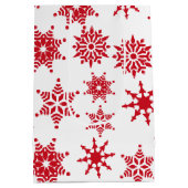 クリスマスフェスティバルホワイト&レッドスノーフレークススターズ ミディアムペーパーバッグ (裏面)