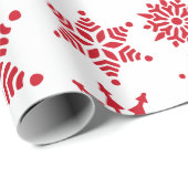 クリスマスフェスティバルホワイト&レッドスノーフレークススターズ ラッピングペーパー (ロールコーナー)