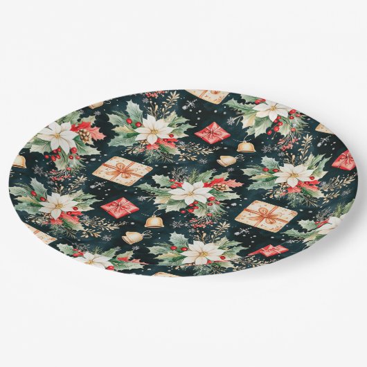 クリスマスフェスティバルポインセチア花 ペーパープレート (アングル)