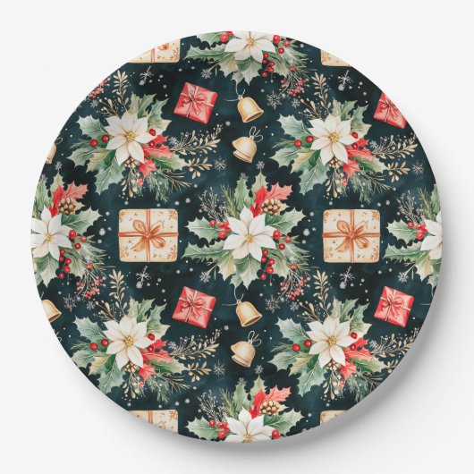 クリスマスフェスティバルポインセチア花 ペーパープレート (正面)