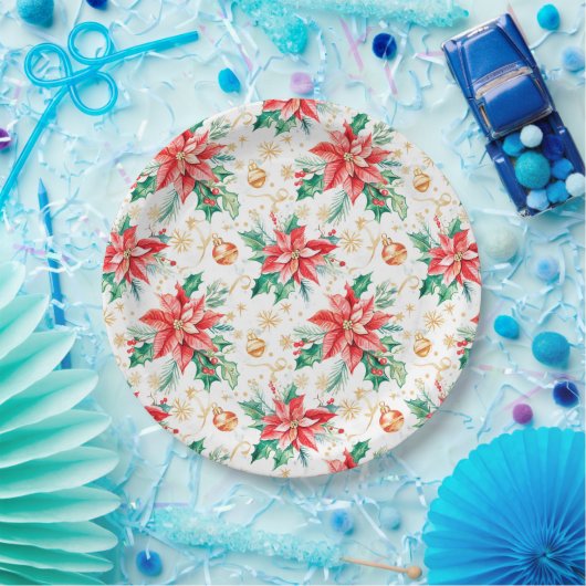 クリスマスフェスティバルポインセチア花 ペーパープレート (パーティー)