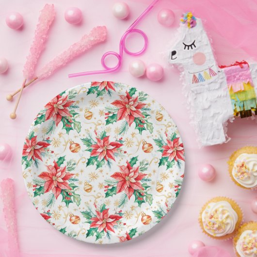 クリスマスフェスティバルポインセチア花 ペーパープレート (パーティー)