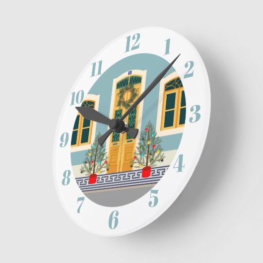 クリスマスフェスティバルポルトガルハウス ラウンド壁時計 (傾斜)