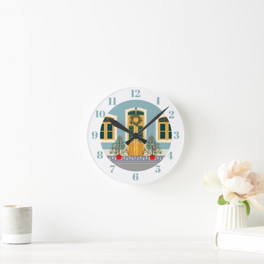 クリスマスフェスティバルポルトガルハウス ラウンド壁時計 (ホーム)