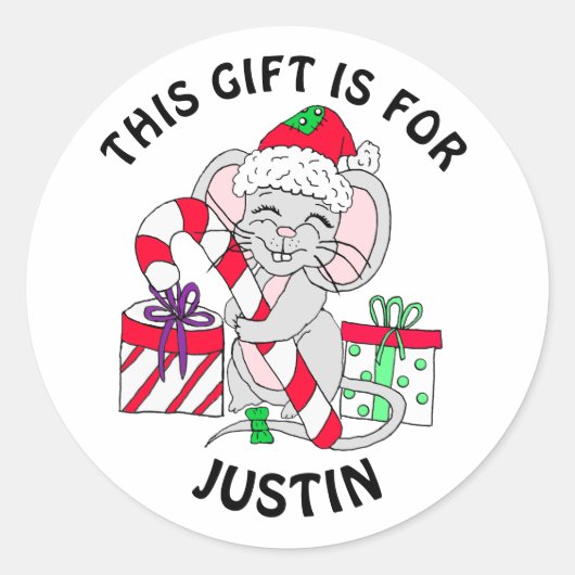 クリスマスフェスティバルマウスとプレゼントギフトラベル ラウンドシール (正面)