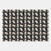 クリスマスフェスティバルラマスonブラック、グリーン、レッド ラッピングペーパーシート (正面)