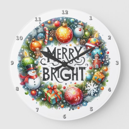 クリスマスフェスティバルリース ラージ壁時計 (正面)