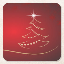 クリスマスフェスティバルレッドエレガント スクエアペーパーコースター