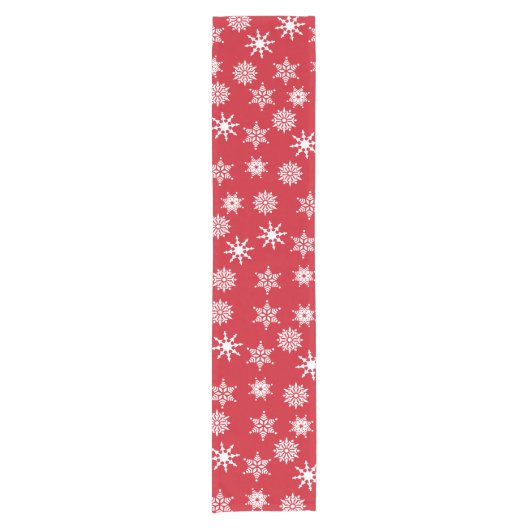 クリスマスフェスティバルレッド&ホワイトスノーフレークススターズ ショートテーブルランナー (正面)