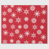 クリスマスフェスティバルレッド&ホワイトスノーフレークススターズ ラッピングペーパー (フラット)