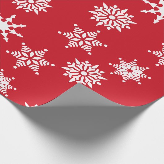 クリスマスフェスティバルレッド&ホワイトスノーフレークススターズ ラッピングペーパー (角)