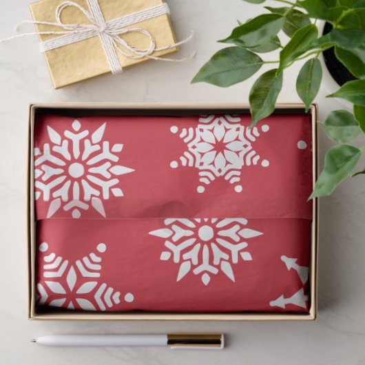 クリスマスフェスティバルレッド&ホワイトスノーフレークススターズ 薄葉紙 (ギフト)