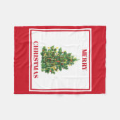 クリスマスフェスティバルヴィンテージクリスマスツリー フリースブランケット (正面(横))