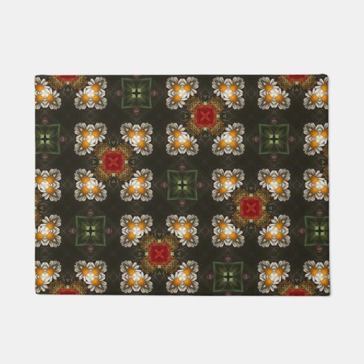 クリスマスフェスティバル赤十字抽象芸術デイジー ドアマット (正面)