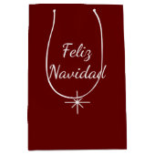 クリスマスフェリズナビダッドシンプルスノーフレークレッド ミディアムペーパーバッグ (正面)