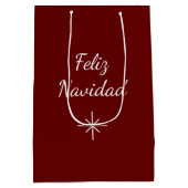 クリスマスフェリズナビダッドシンプルスノーフレークレッド ミディアムペーパーバッグ (裏面)