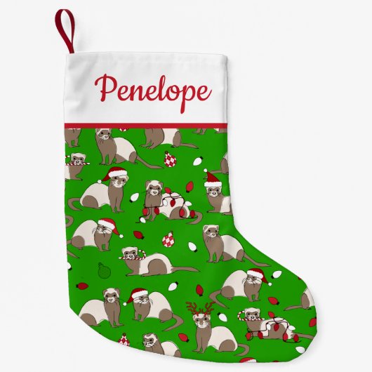 クリスマスフェレット名前をカスタムする スモールクリスマスストッキング (正面)