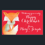 クリスマスフォックスアートギフトラベル(Happy Christmas fox art gift l 長方形シール<br><div class="desc">時間の救代わりに書、あなたの友人や顧客のギフトのラベルは、この単に簡単を作成するステッカーを追加してギフトを追加する。あなたの名前を追加し、あなたのギフトの仕事を行うスティック。サラ・トレッ包まれたトの尻尾とスカーフの水彩画でキツネを可愛く仕上げる。</div>