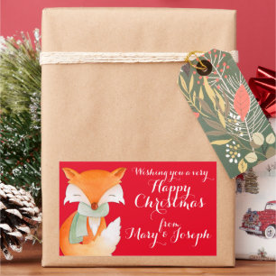 クリスマスフォックスアートギフトラベル(Happy Christmas fox art gift l 長方形シール