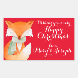 クリスマスフォックスアートギフトラベル(Happy Christmas fox art gift l 長方形シール