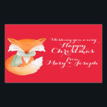 クリスマスフォックスアートギフトラベル(Happy Christmas fox art gift l 長方形シール<br><div class="desc">時間の救代わりに書、あなたの友人や顧客のギフトのラベルは、この単に簡単を作成するステッカーを追加してギフトを追加する。あなたの名前を追加し、あなたのギフトの仕事を行うスティック。サラ・トレッ包まれたトの尻尾とスカーフの水彩画でキツネを可愛く仕上げる。</div>