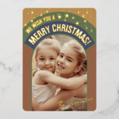 クリスマスフォトアーチレトロミッドセンチュリーセピアトーン 箔シーズンカード (正面)
