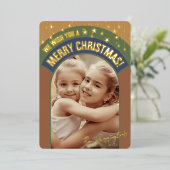 クリスマスフォトアーチレトロミッドセンチュリーセピアトーン 箔シーズンカード (立ち正面)