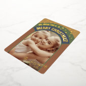 クリスマスフォトアーチレトロミッドセンチュリーセピアトーン 箔シーズンカード (回転した状態)