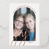 クリスマスフォトアーチ垂直 – JOYバラ金ゴールド 箔シーズンカード (正面)