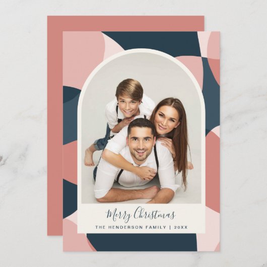 クリスマスフォトアーチ型フレームコーラルブルー シーズンカード (正面/裏面)