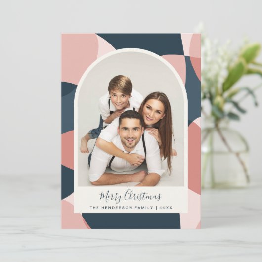 クリスマスフォトアーチ型フレームコーラルブルー シーズンカード (スタンド正面)