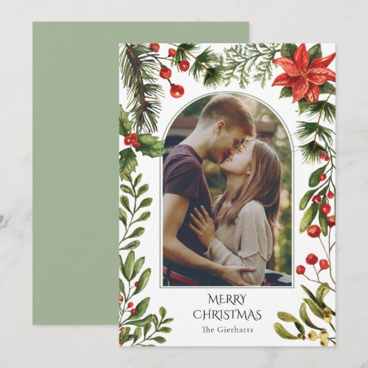 クリスマスフォトアーチ水カラーレッドベリーフローラ シーズンカード (正面/裏面)
