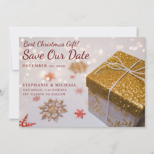 クリスマスフォトウェディング日付カードを保存 セーブザデート (正面)