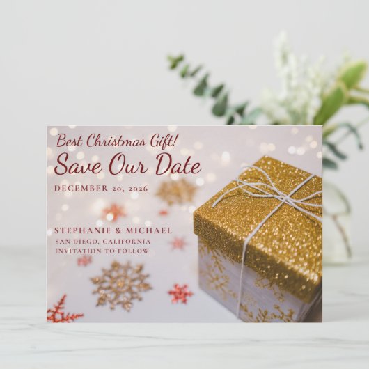 クリスマスフォトウェディング日付カードを保存 セーブザデート (スタンド正面)